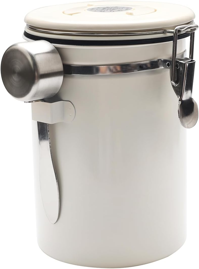 Airtight Kaffeedose mit Datumsanzeige-Deckel, Cremeweiß
