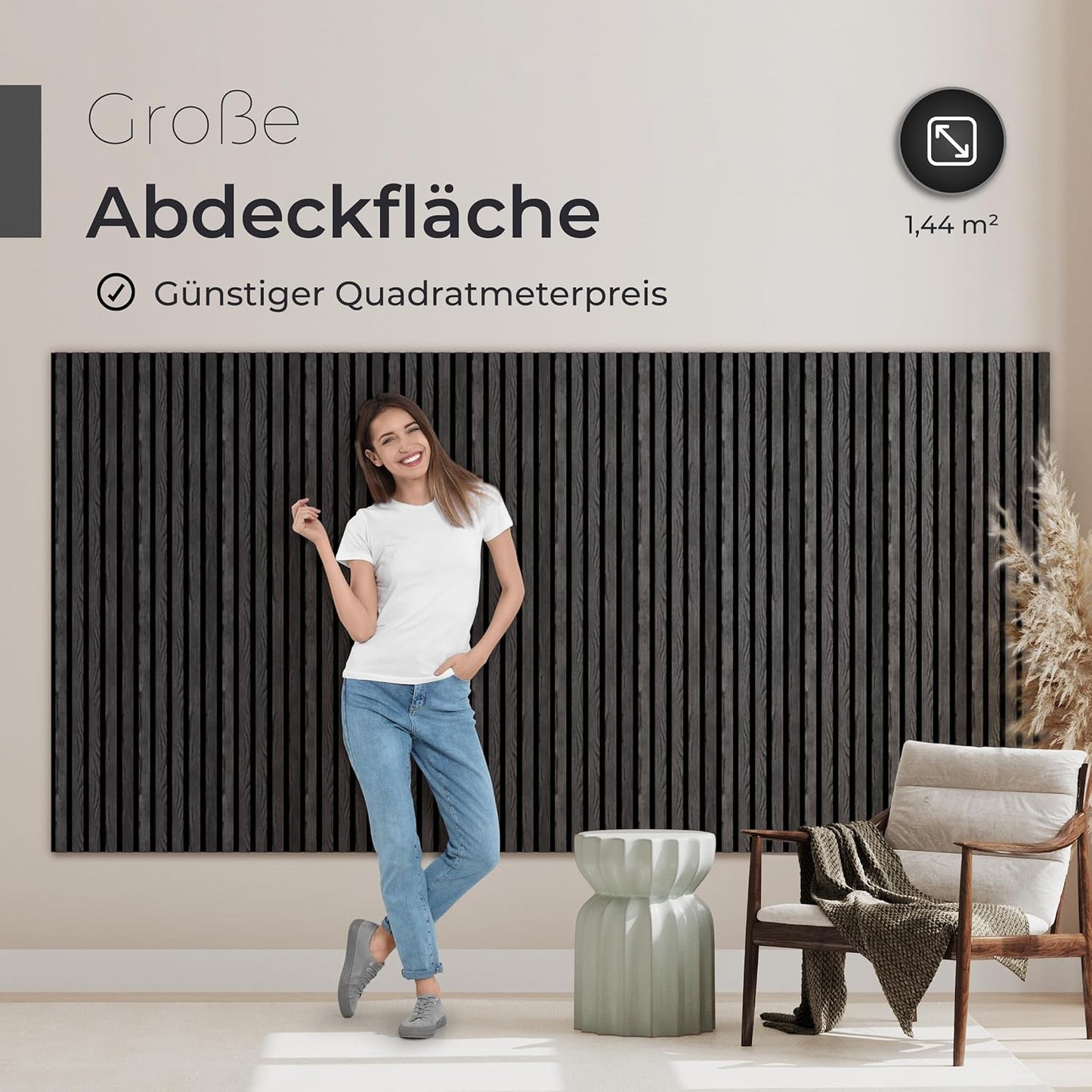 2 Stück 3D Akustik-Wandpaneele (120x60cm), 2 Stück / Techwood auf schwarzem Akustikfilz, 120x60cm