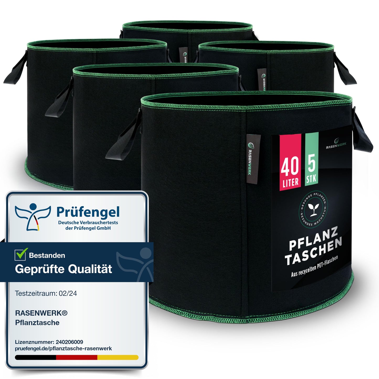 5er-Set Pflanztaschen, 40 Liter