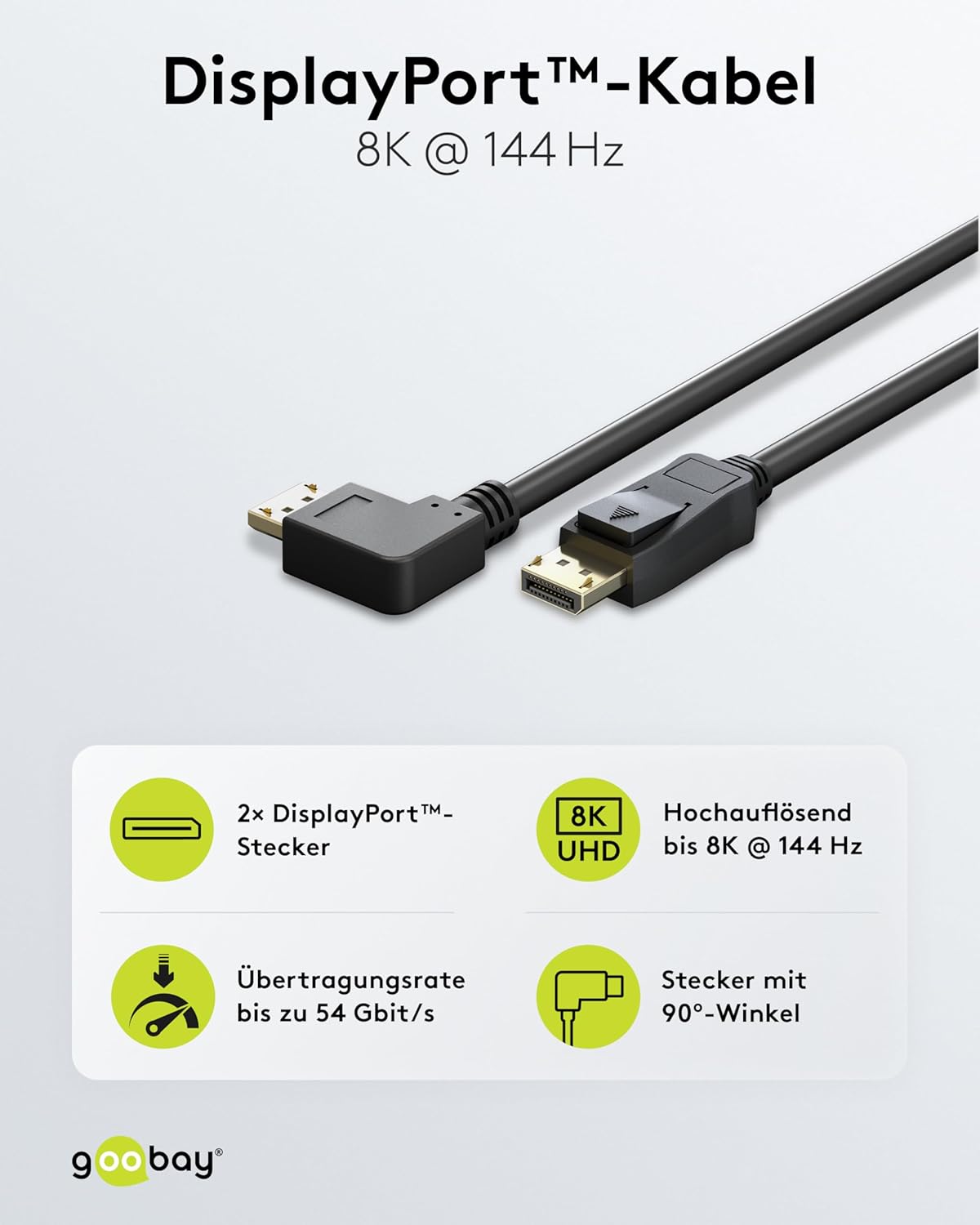 DisplayPort-Kabel 2.0/2.1, 54 Gbit/s, 3 Meter