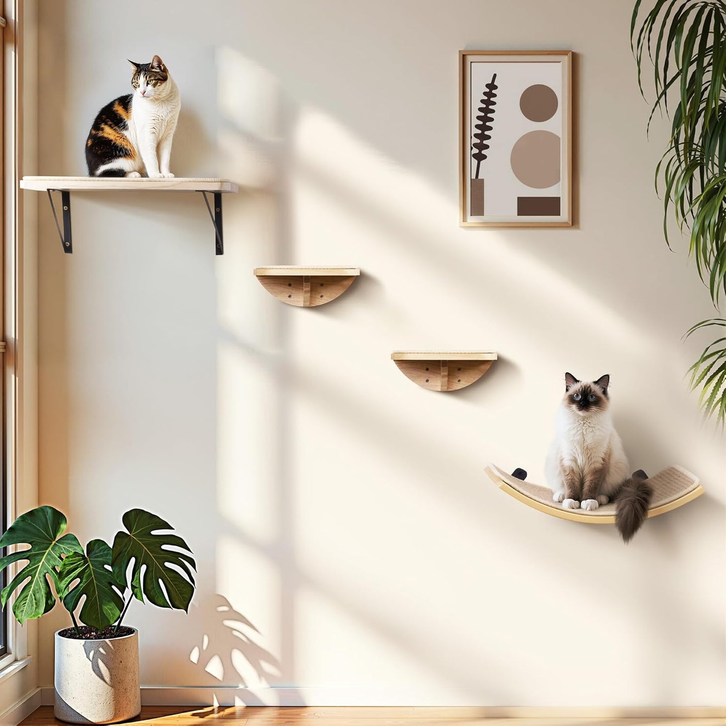 Katzen Kletterwand-Set, Gelb 2PC Pedal + 2PC Katze Wandregal
