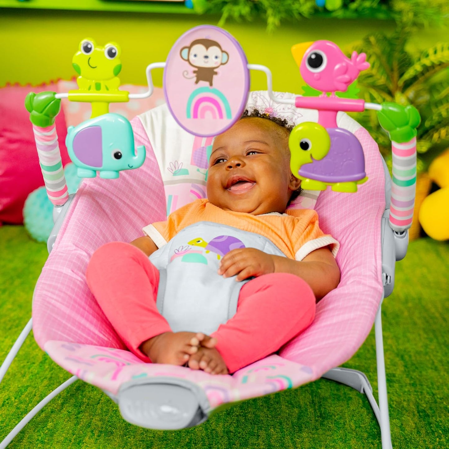 Tragbare Babywippe mit Spielzeugstange, 013-PINK