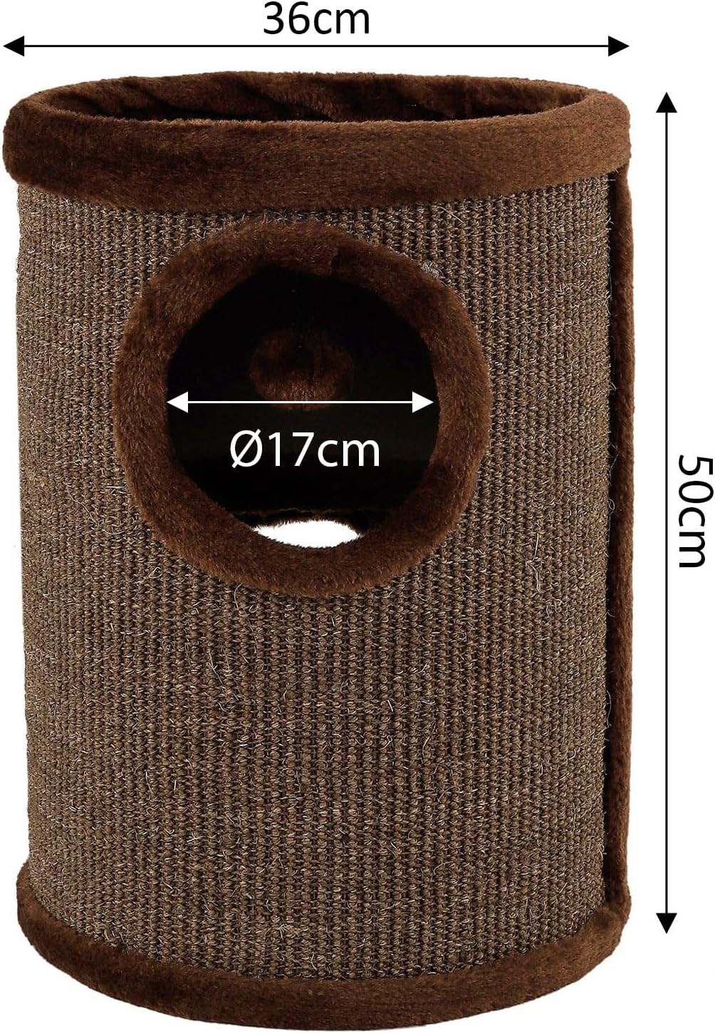 Kratztonne mit Sisal & Plüschrand, Braun 50 cm Höhe