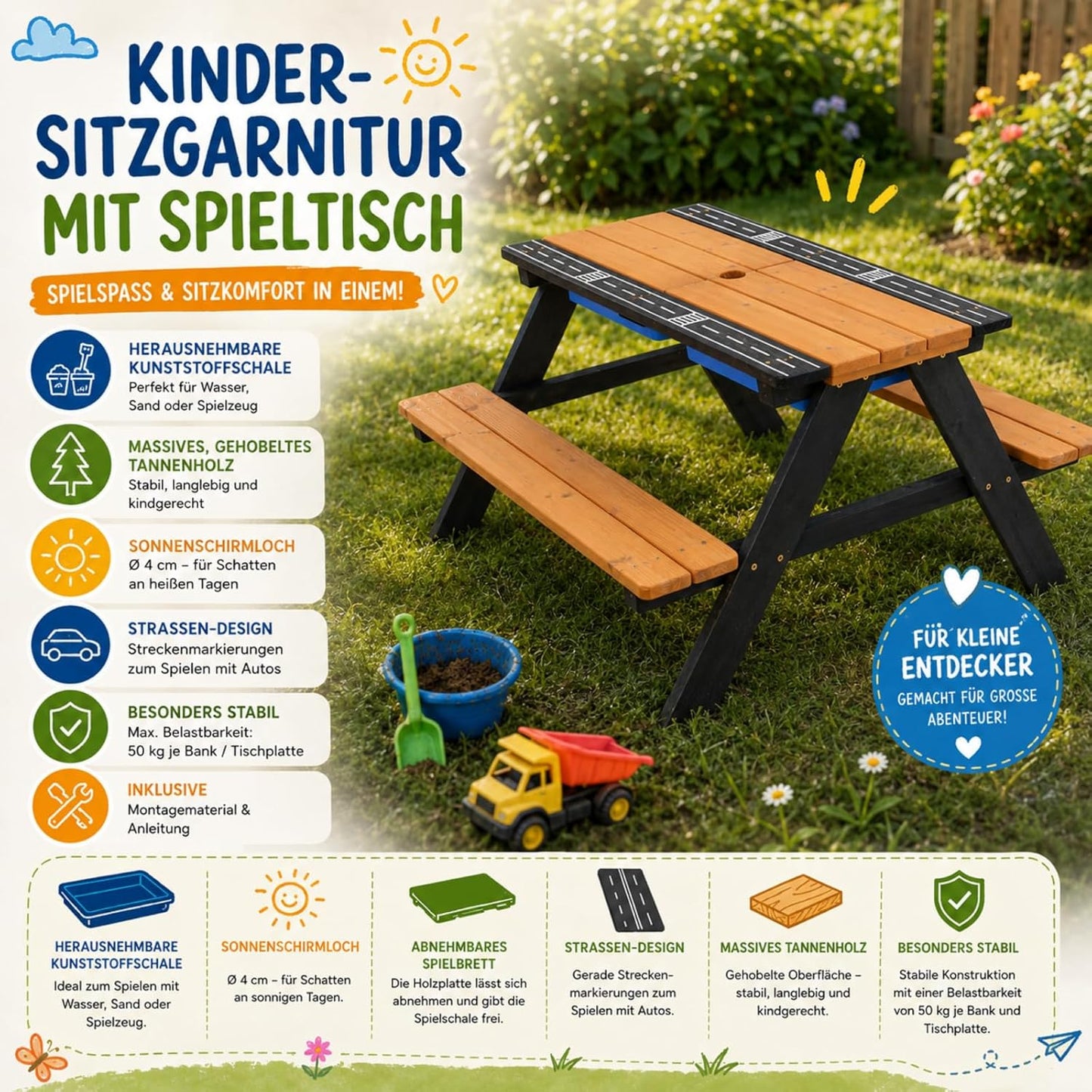 Kindersitzgarnitur mit Spiel- und Matschtisch