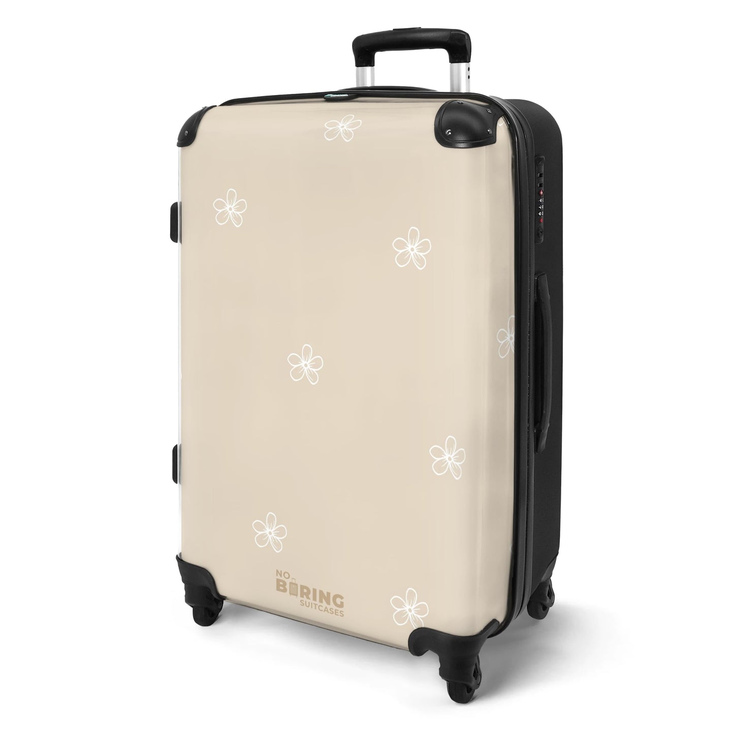 Hartschalenkoffer Rollkoffer mit 4 Rollen (mittelgross), Beige - Blumen M