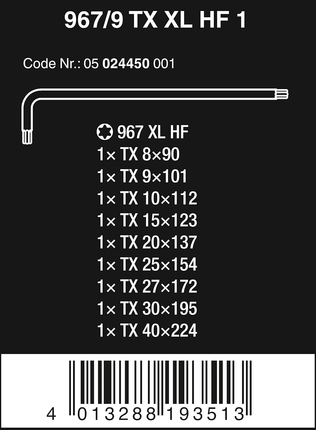 Winkelschlüsselsatz Torx mit Haltefunktion, 9-teilig Schwarz