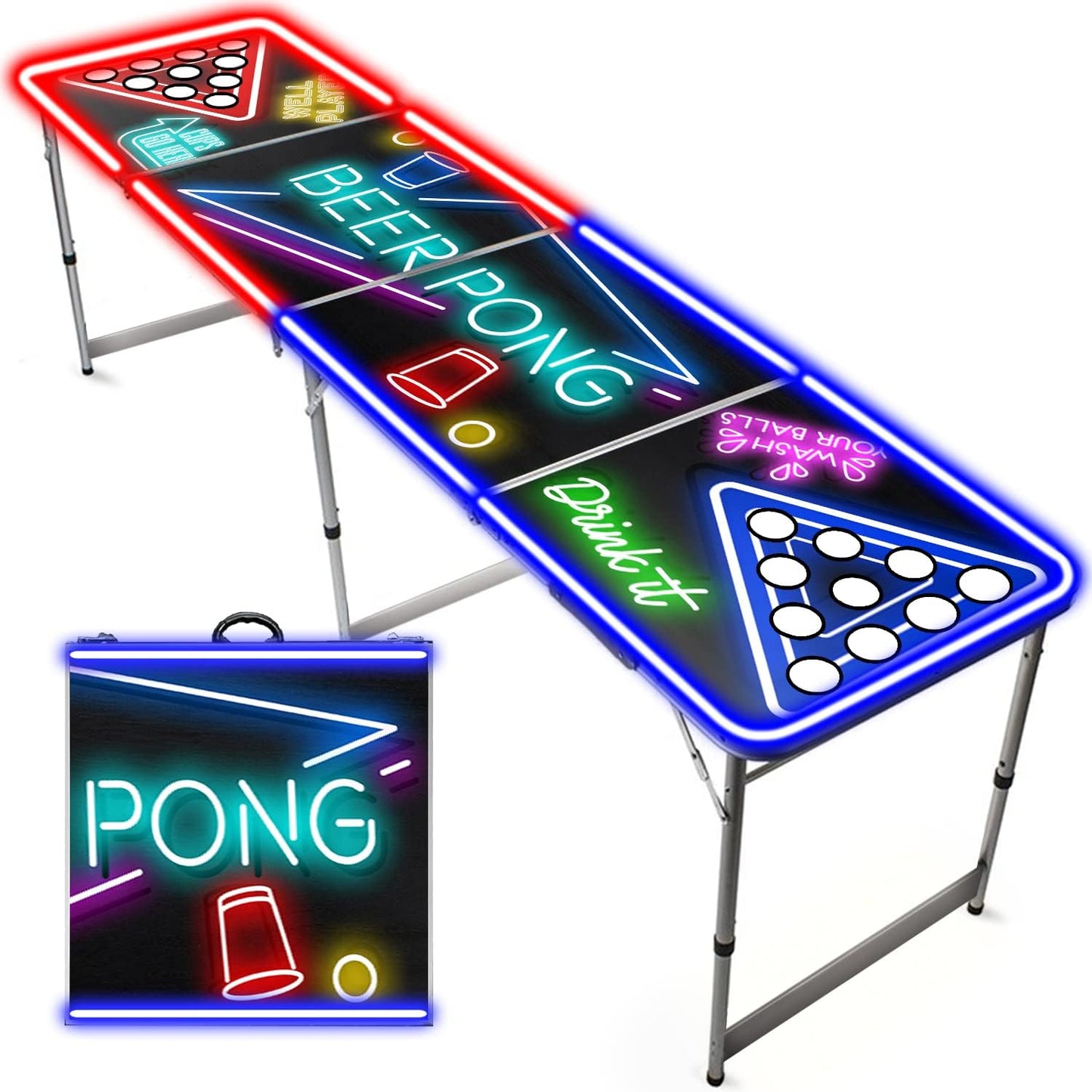Beer Pong Tisch mit Spotlightholes und Neonlicht, Bier-pong Tisch
