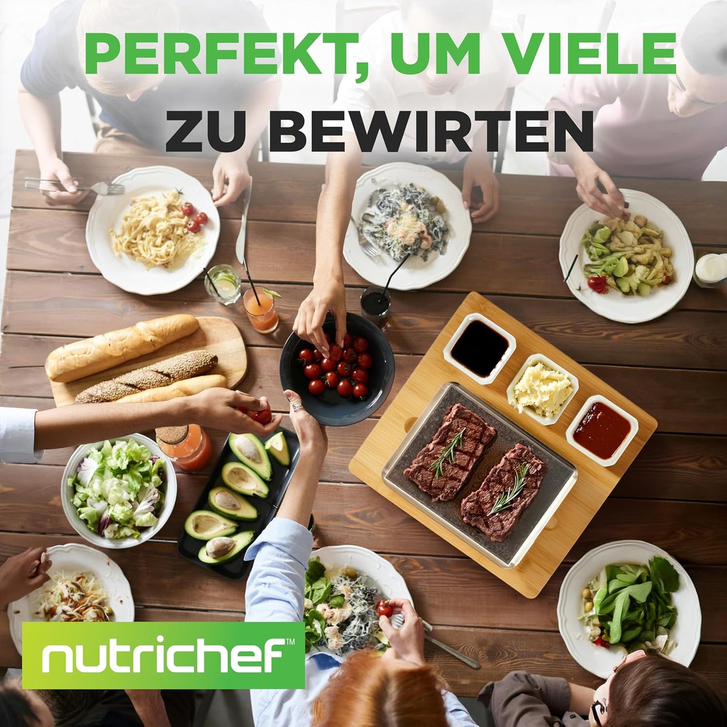 Heisser Stein Tischgrill-Set mit Bambus & Keramik, Quadrat