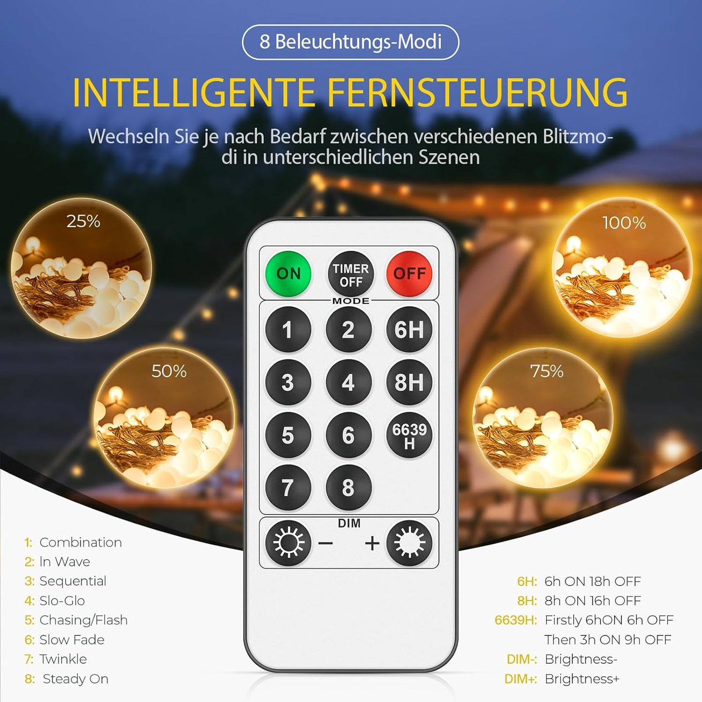 Kugel-Lichterkette mit Fernbedienung, 27M+200LEDs
