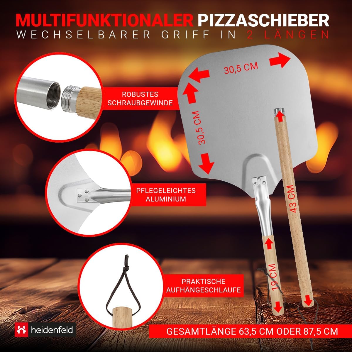 5in1 Pizza-Set mit Pizzastein und Zubehör