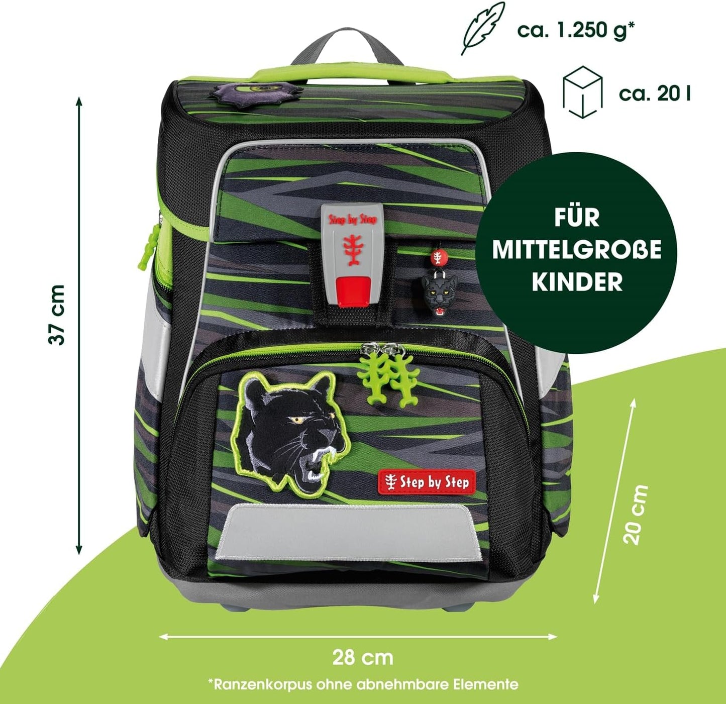 Schulranzen-Set SPACE Wild Cat (5-teilig), Wild Cat Chiko - Schwarz-grün