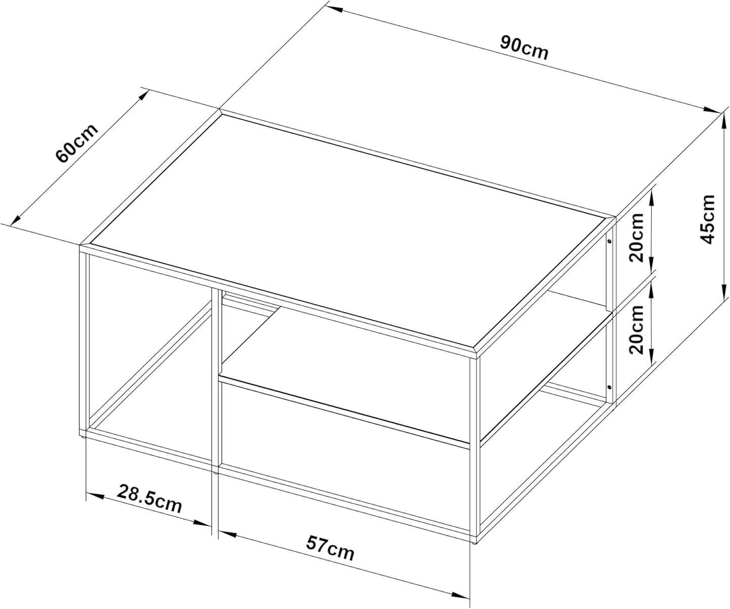 Couchtisch mit Stauraum (90x60x45 cm), Gelb