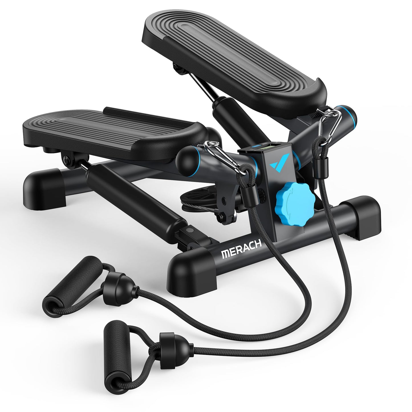 2-in-1 Mini-Stepper mit LCD-Monitor und Power Ropes, blau-schwarz