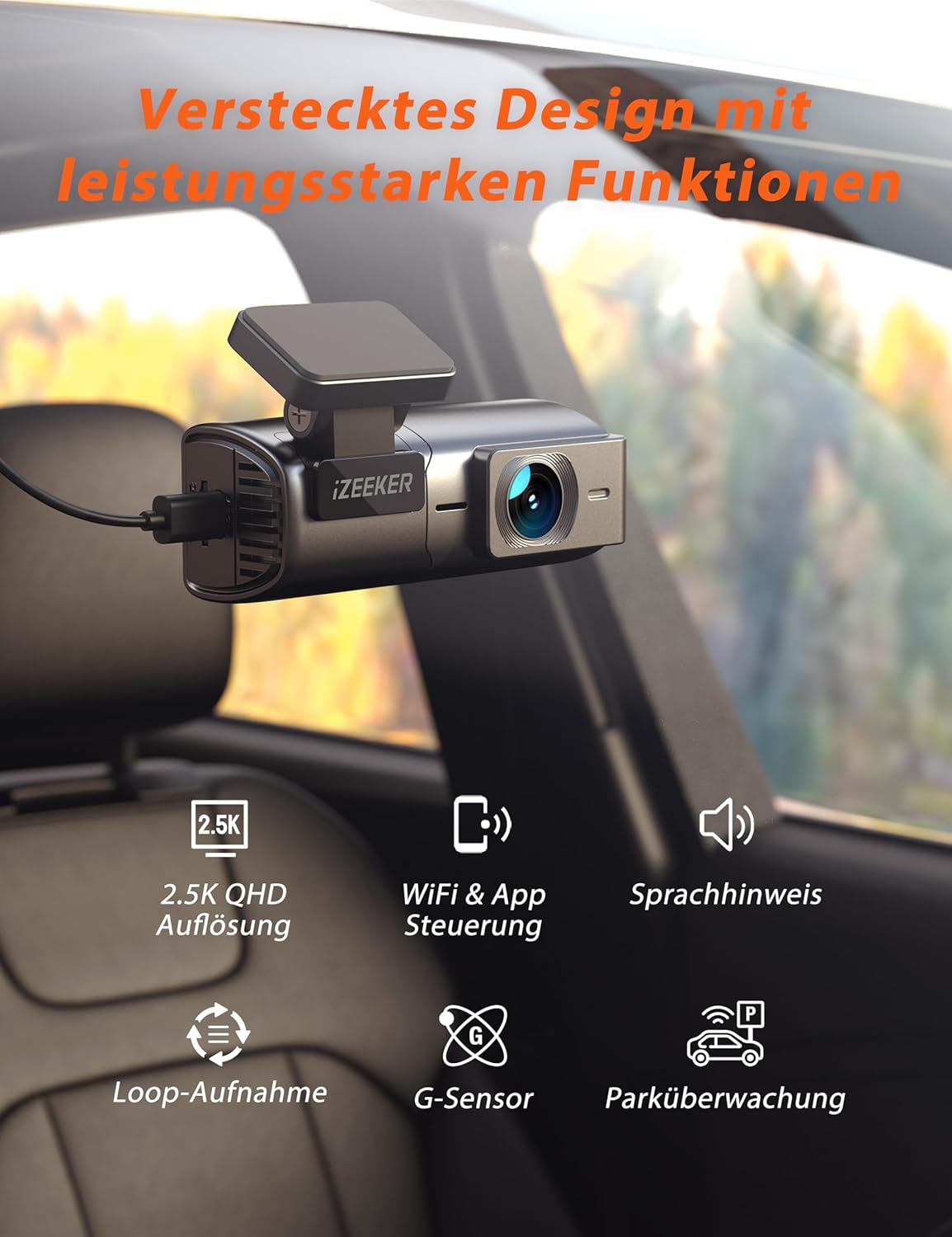 2,5K Dashcam mit WiFi und Nachtsicht