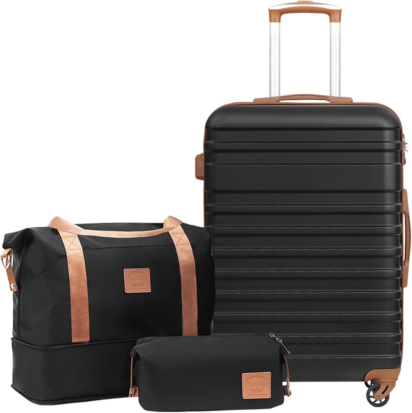 3-teiliges Hartschalenkoffer-Set mit TSA-Schloss, Schwarz/Braun / Mittlerer Koffer-Set 3tlg
