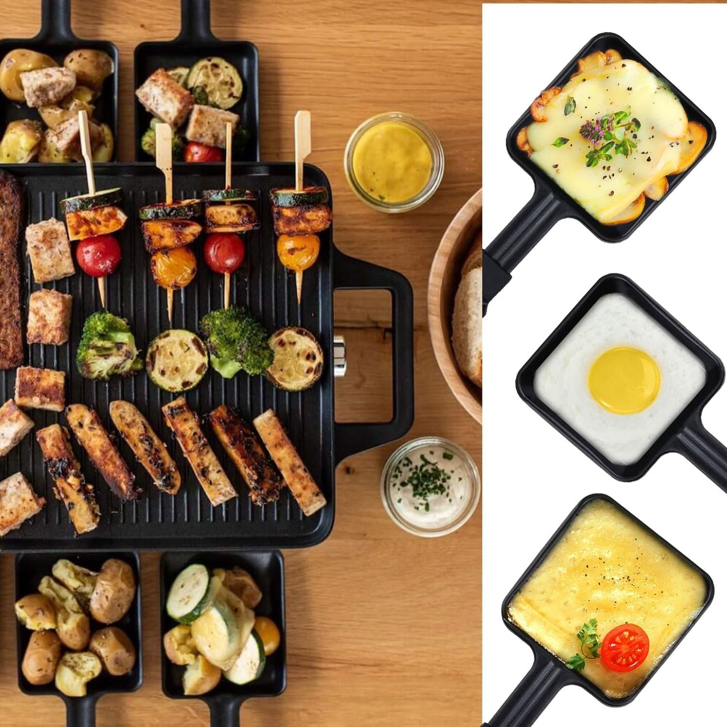 8 x antihaftbeschichtete Raclette-Pfannen, 8 Quadrat