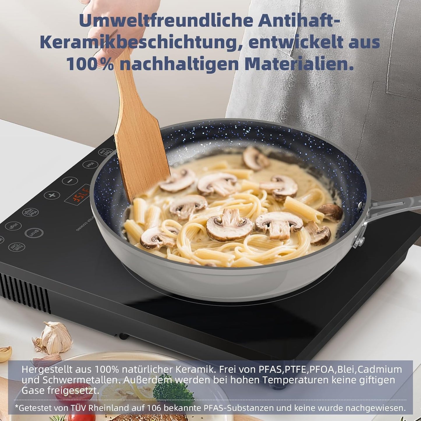 Topf- und Pfannenset 12-teilig Antihaft-Keramik, Cool Gray