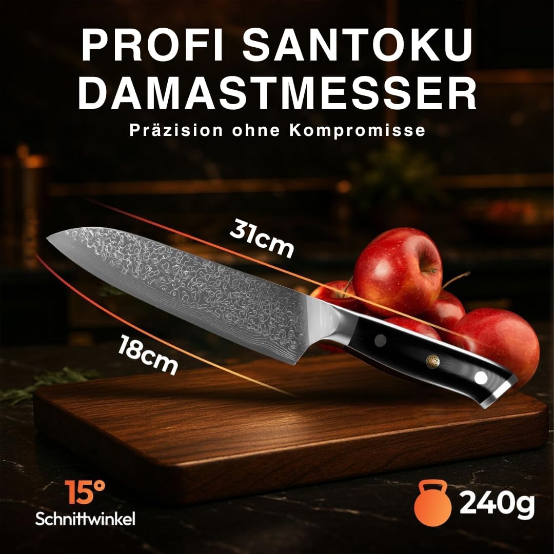 Damast Santokumesser mit VG10 Stahl, Damast Santokumesser 1.0