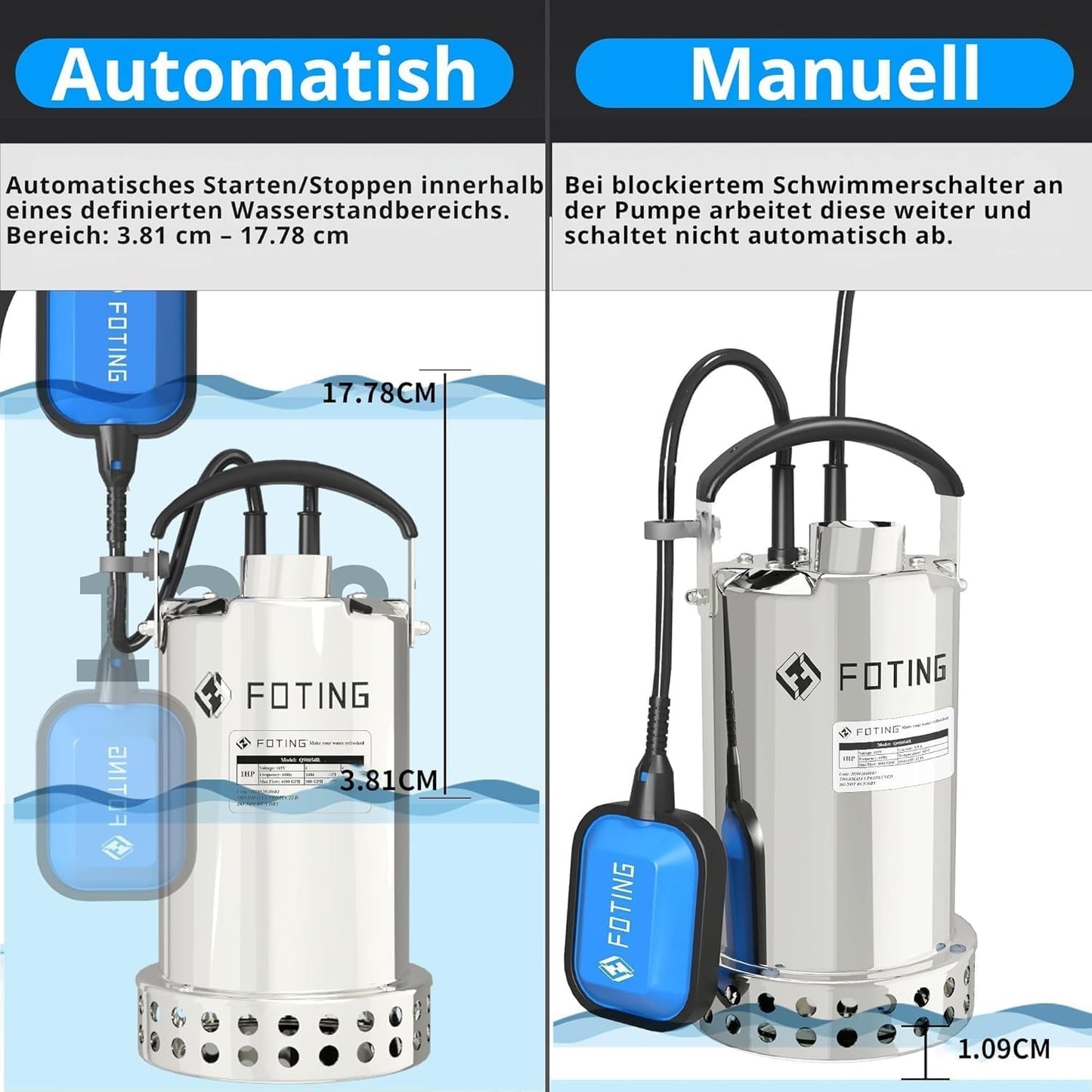 Tauchpumpe, 13.000 l/h, Dunkelblau