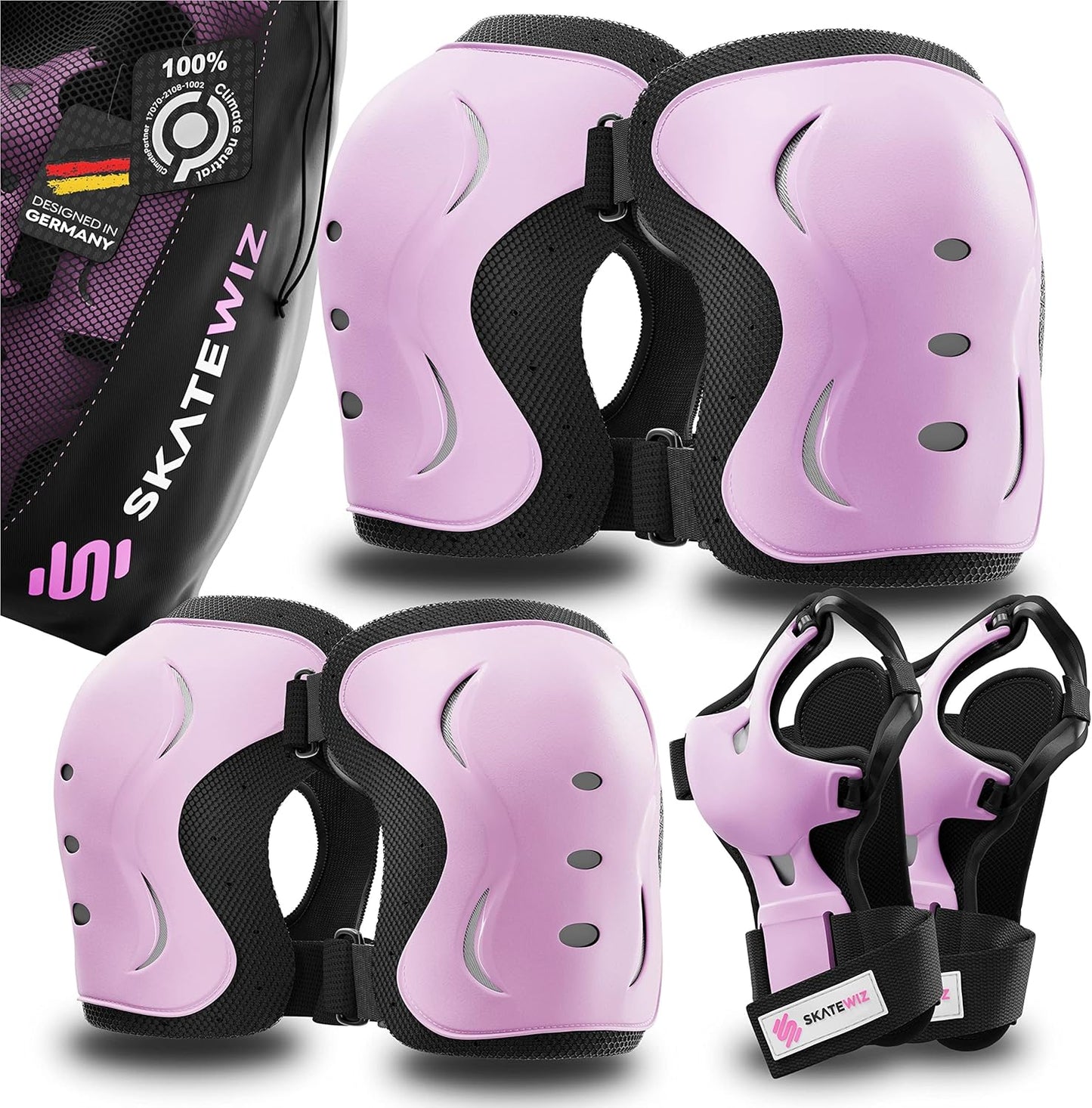 6-teiliges Skate Protektoren-Set, M - Jugendliche & Erwachsene PINK SCHWARZ