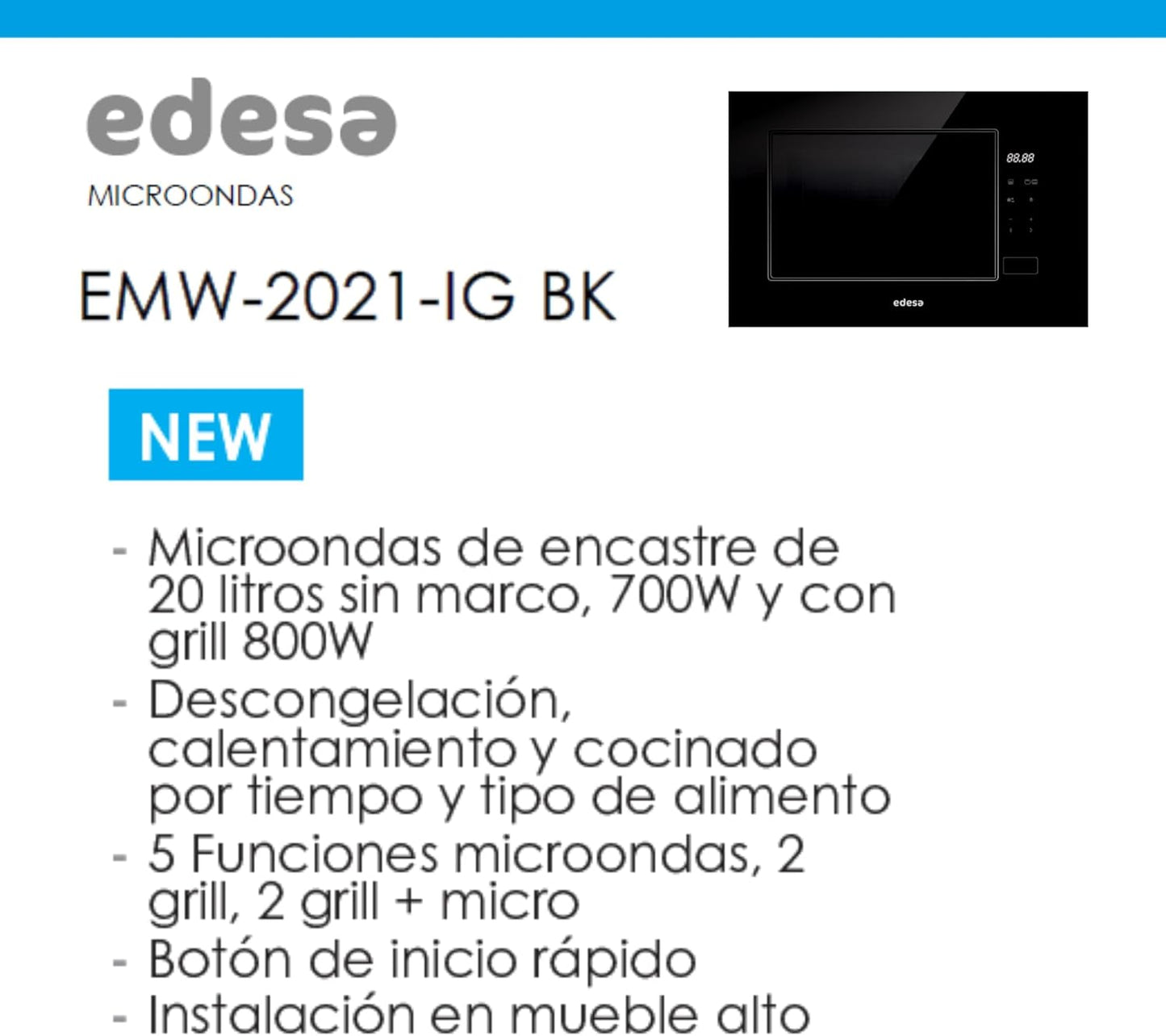 Einbau-Mikrowelle EMW-2021-IG mit Grill und Auftaufunktion