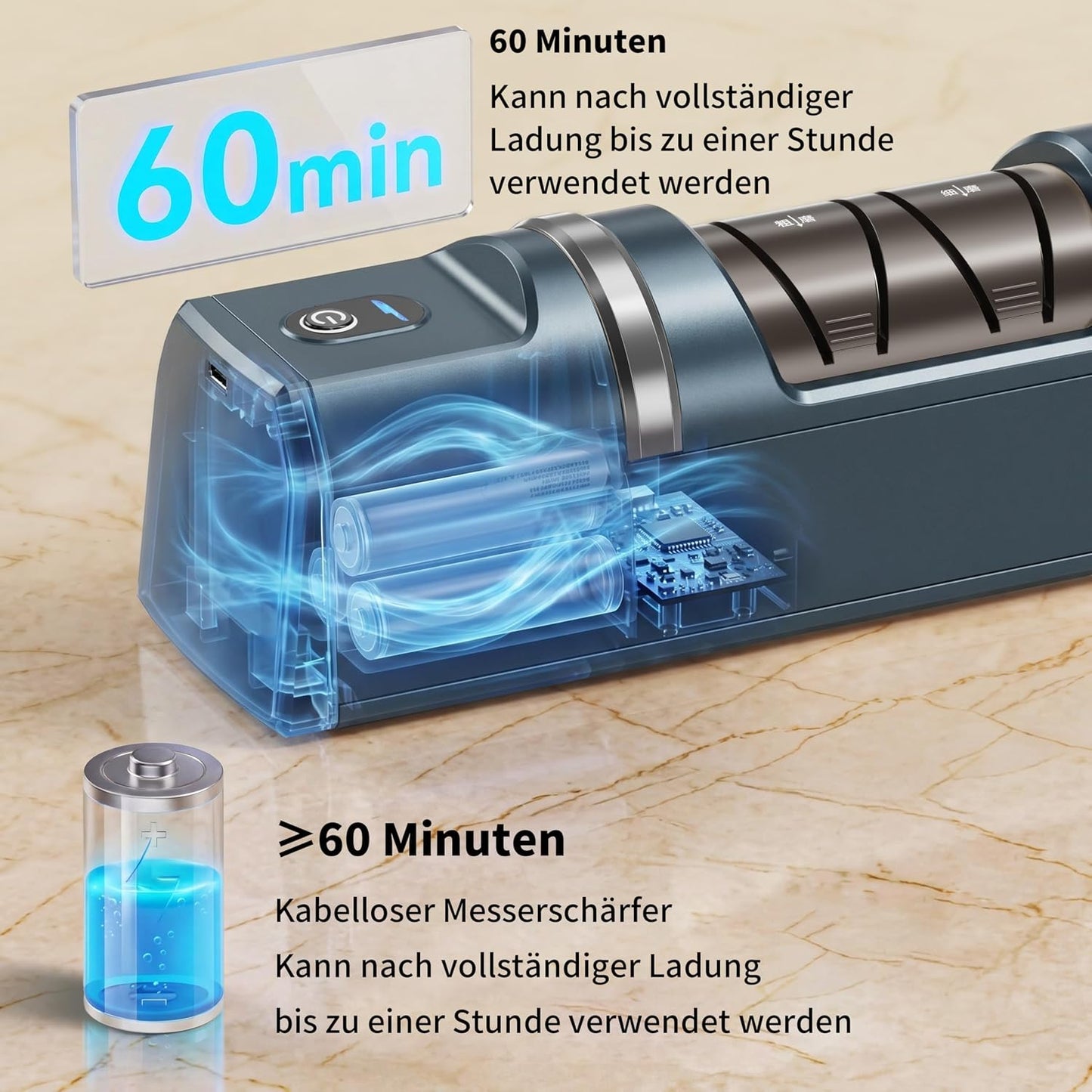 Elektrischer 5-in-1 Messerschärfer mit Diamantklingen, Grün
