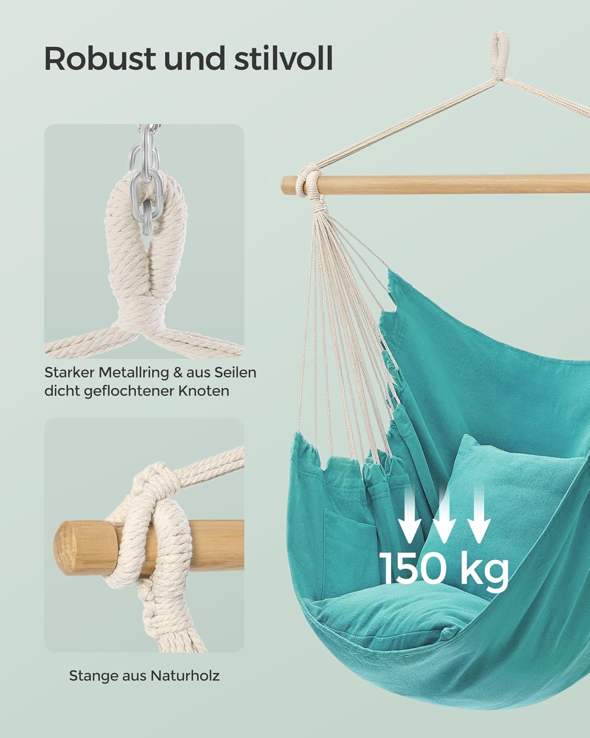 Hängesessel mit Kissen, Mintgrün Holz