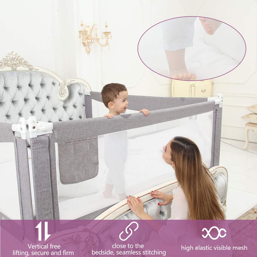 Kinderbettgitter zum Schutz vor Stürzen, 180x76 cm (1er Pack) Grau