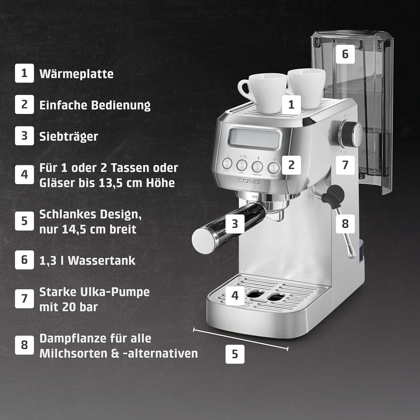 EspressoGourmet Crema Siebträgermaschine, mit Dampflanze