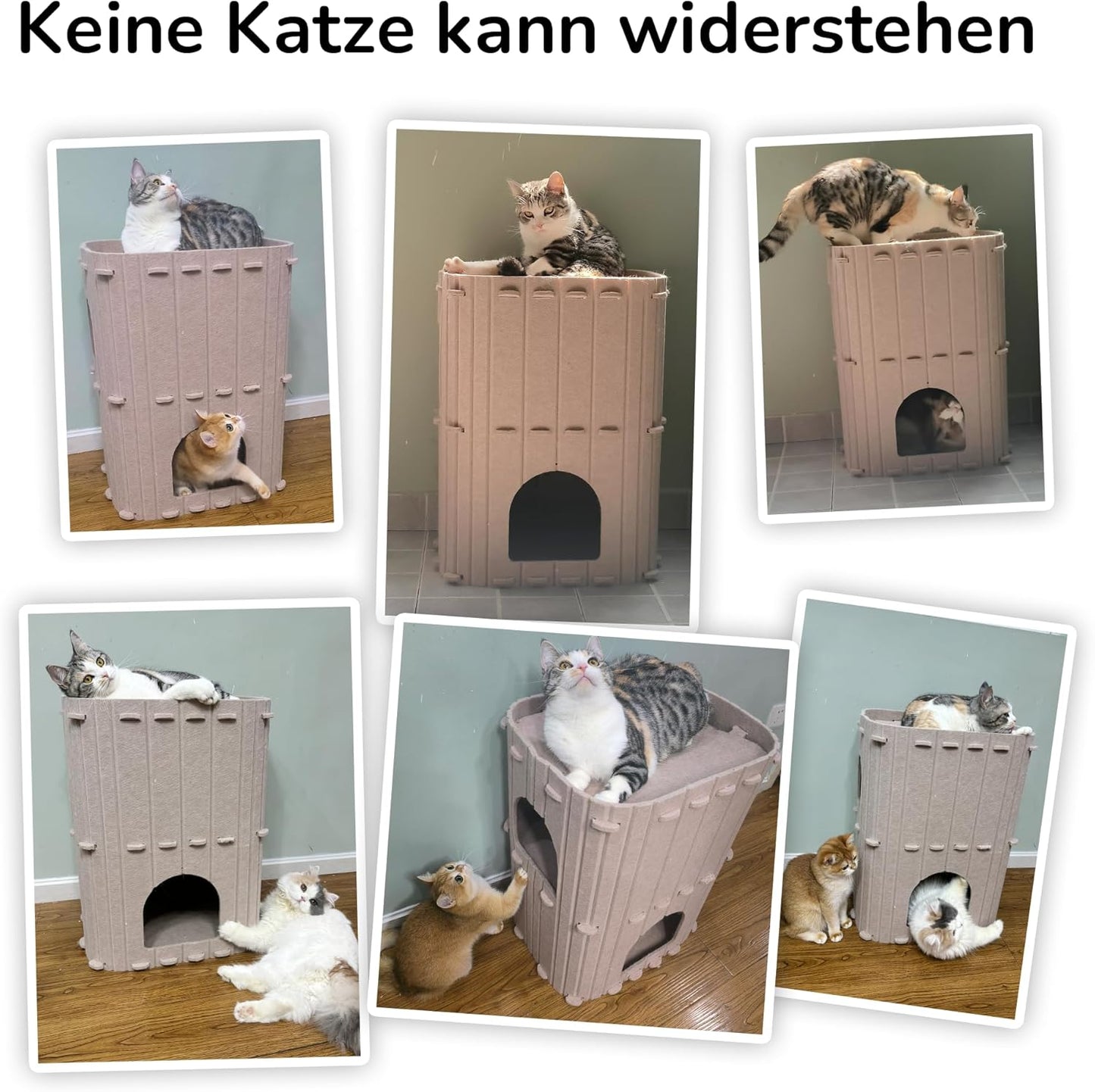 Katzenhöhle aus Filz mit 3 Ebenen, beige