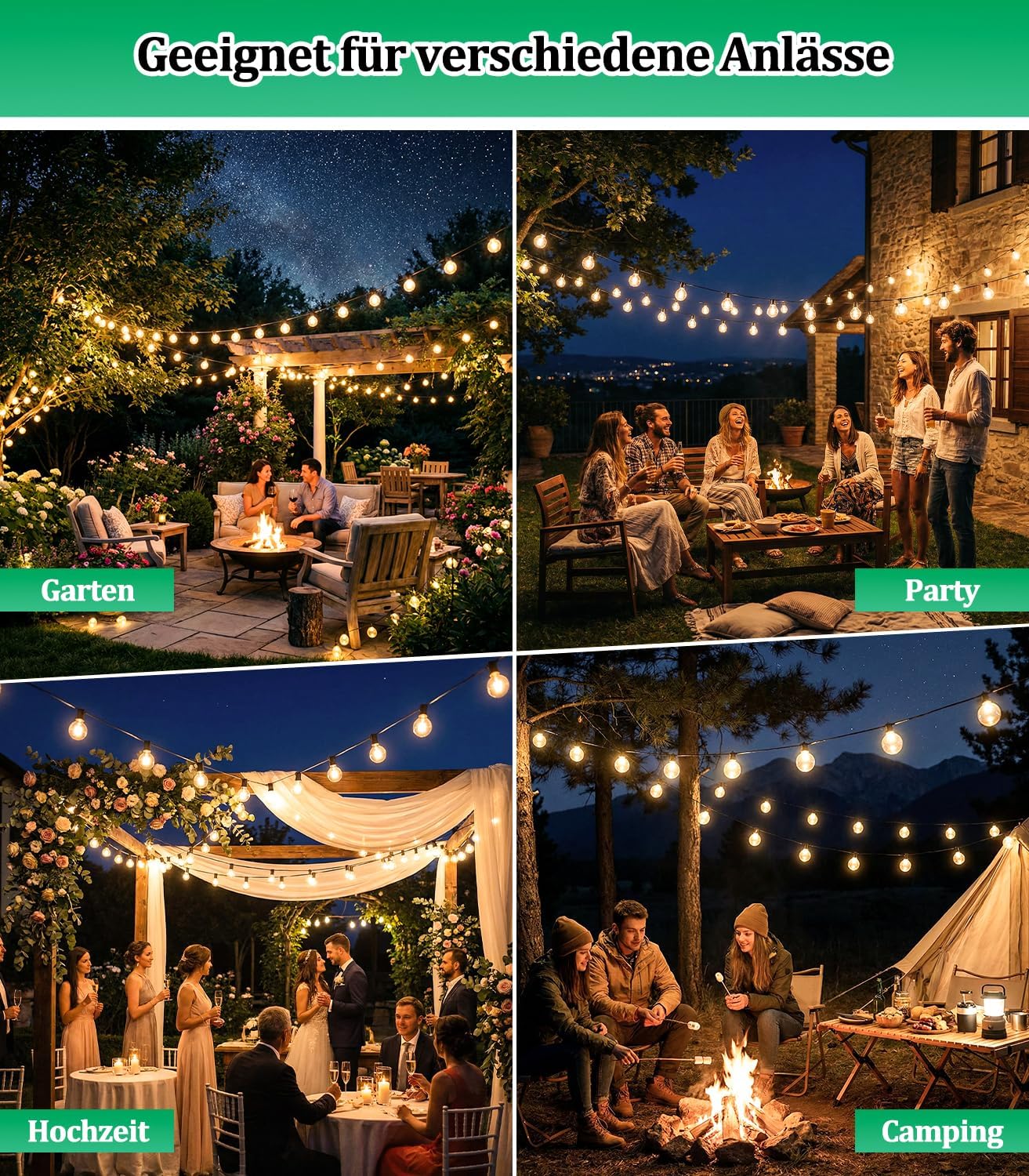 Solar G40 LED Lichterkette mit Fernbedienung, 30M-Solarenergie