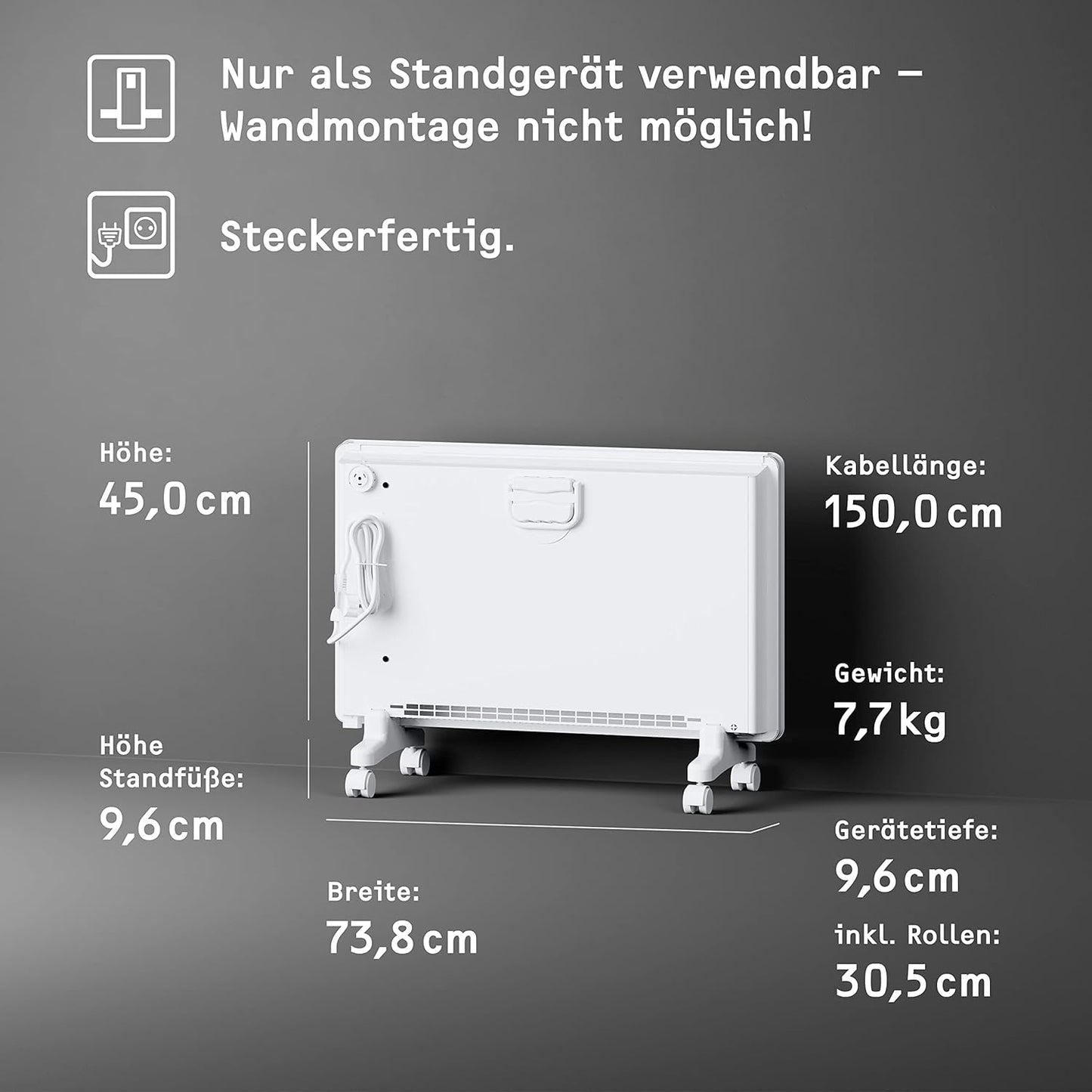 Elektroheizung, für ca. 25 m² ; Metallgehäuse ohn 120-Min.-Timer ; 2021