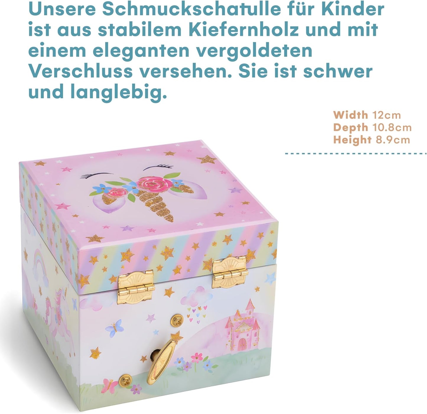 Schmuckkästchen mit Musik für Kinder, Glitzer Regenbogeneinhorn
