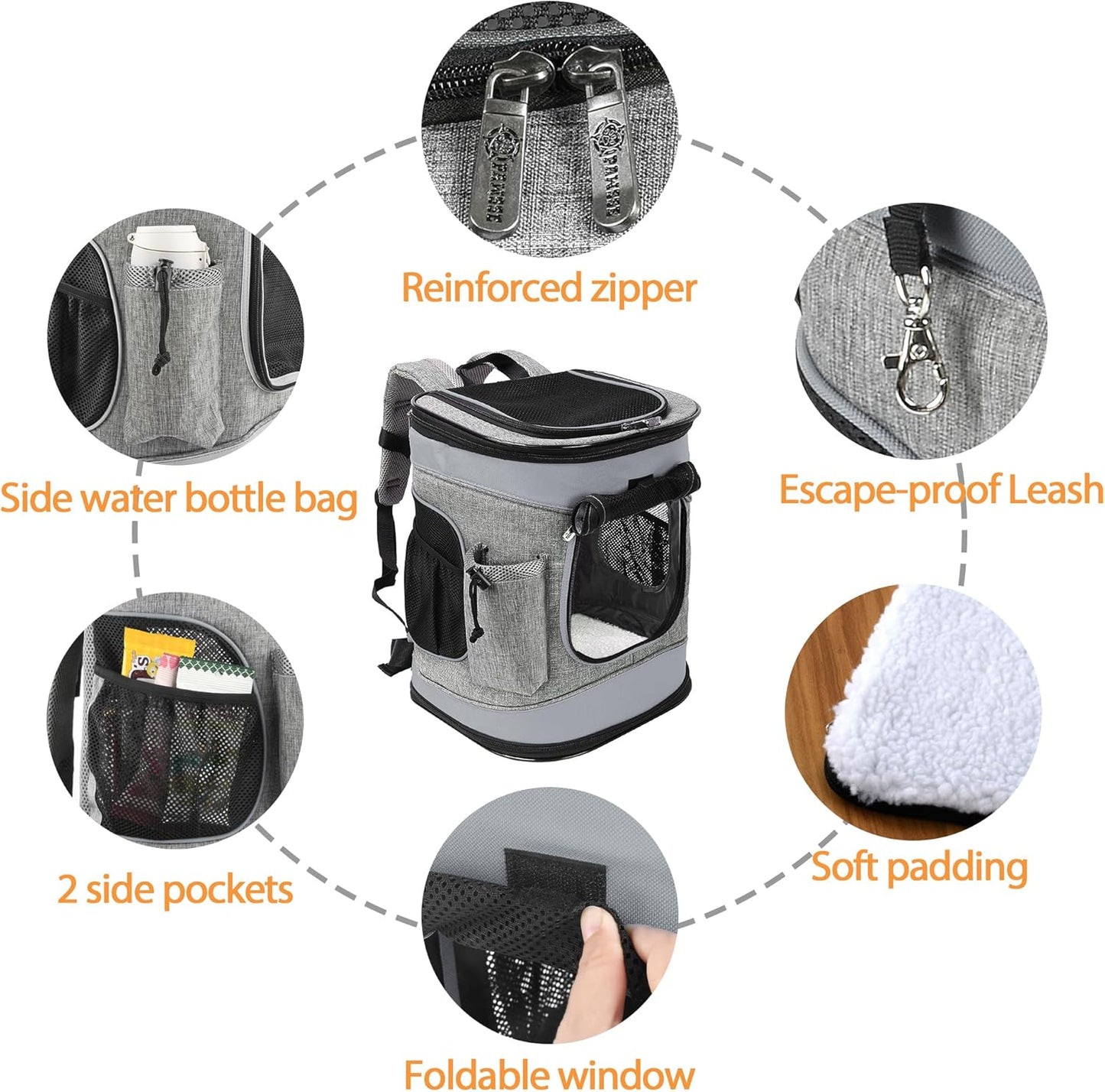 Haustier-Rucksack mit Mesh-Fenster und Matte, Hellgrau