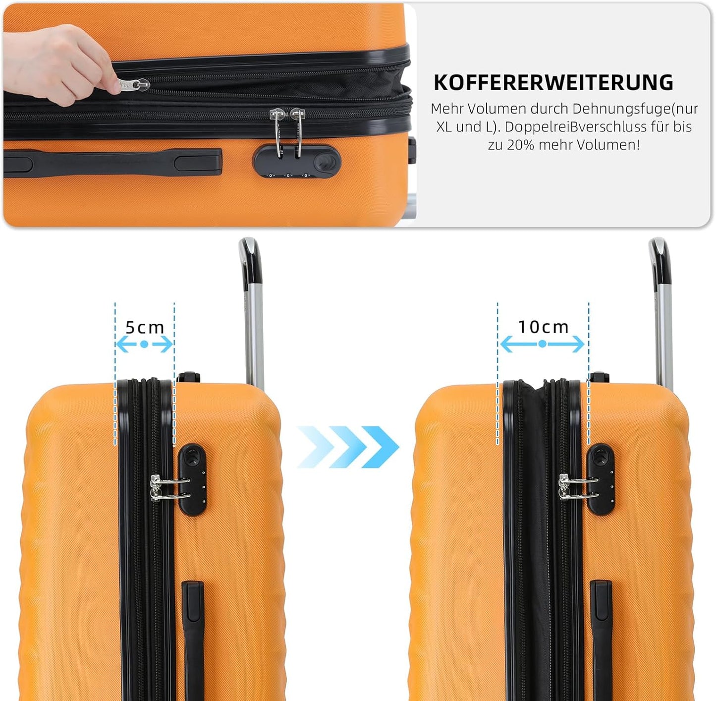 Zwillingsrollen Hartschalen-Koffer mit Zahlenschloss, Orangen L