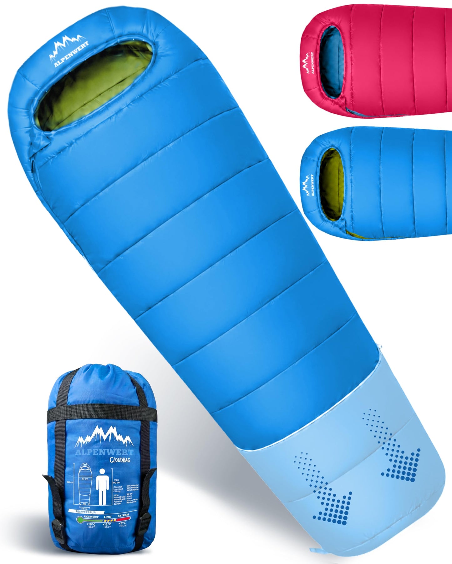 Mitwachsender Kinderschlafsack Sommer, Hellblau/Neongelb