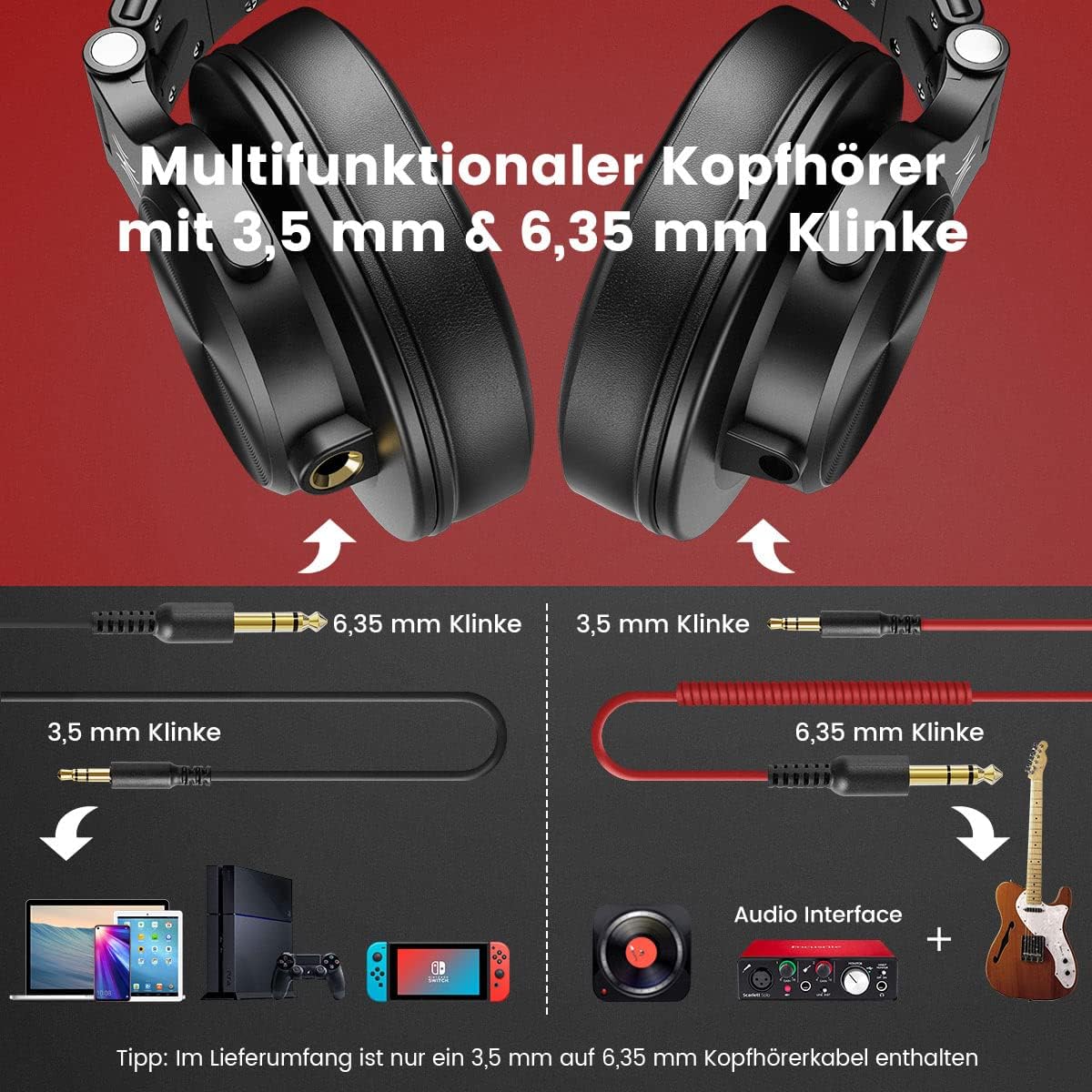 Fusion A71 DJ Kopfhörer Over Ear mit Share Port, Rot A71