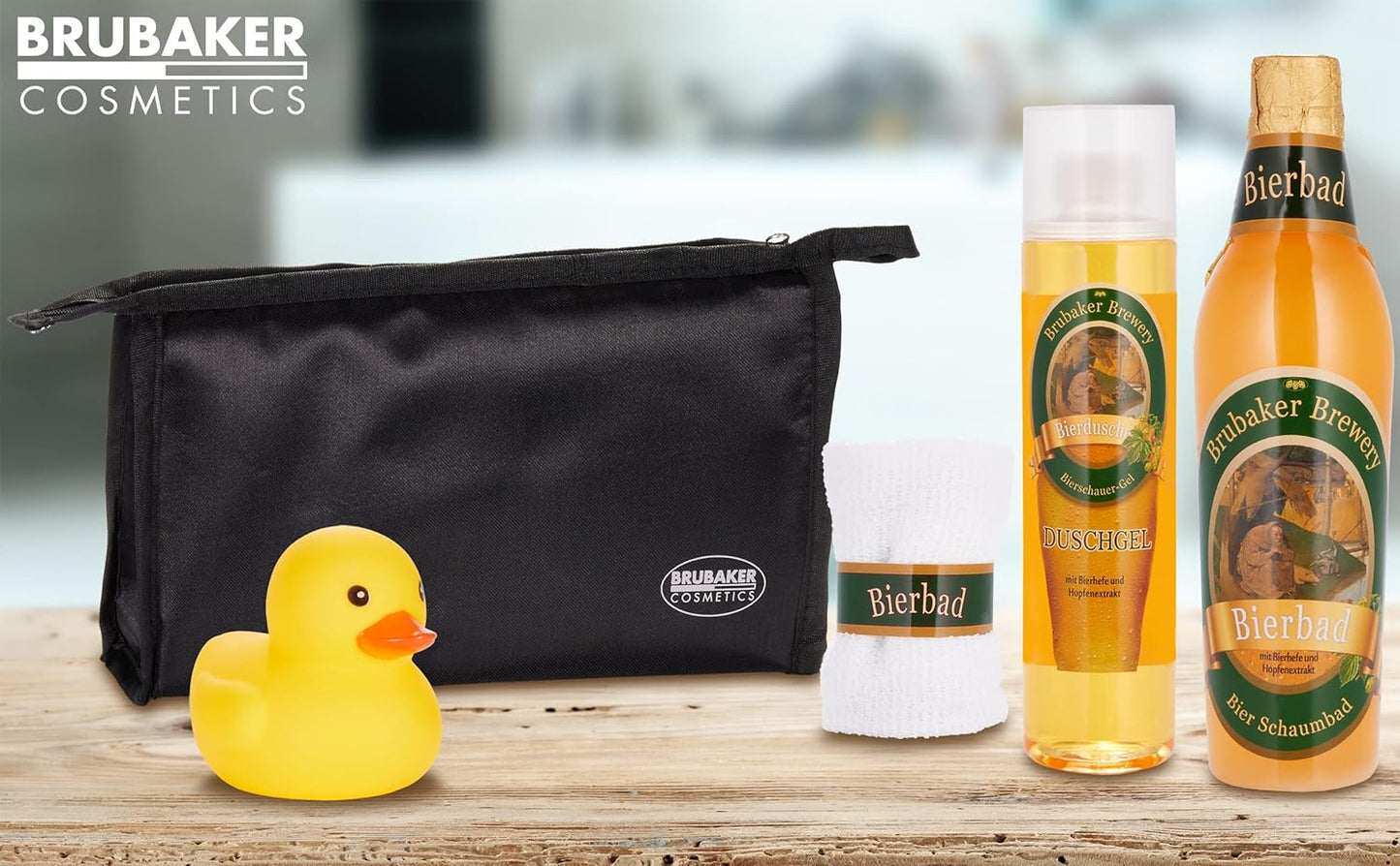 Bier Badeset Geschenkset mit Kulturbeutel & Ente