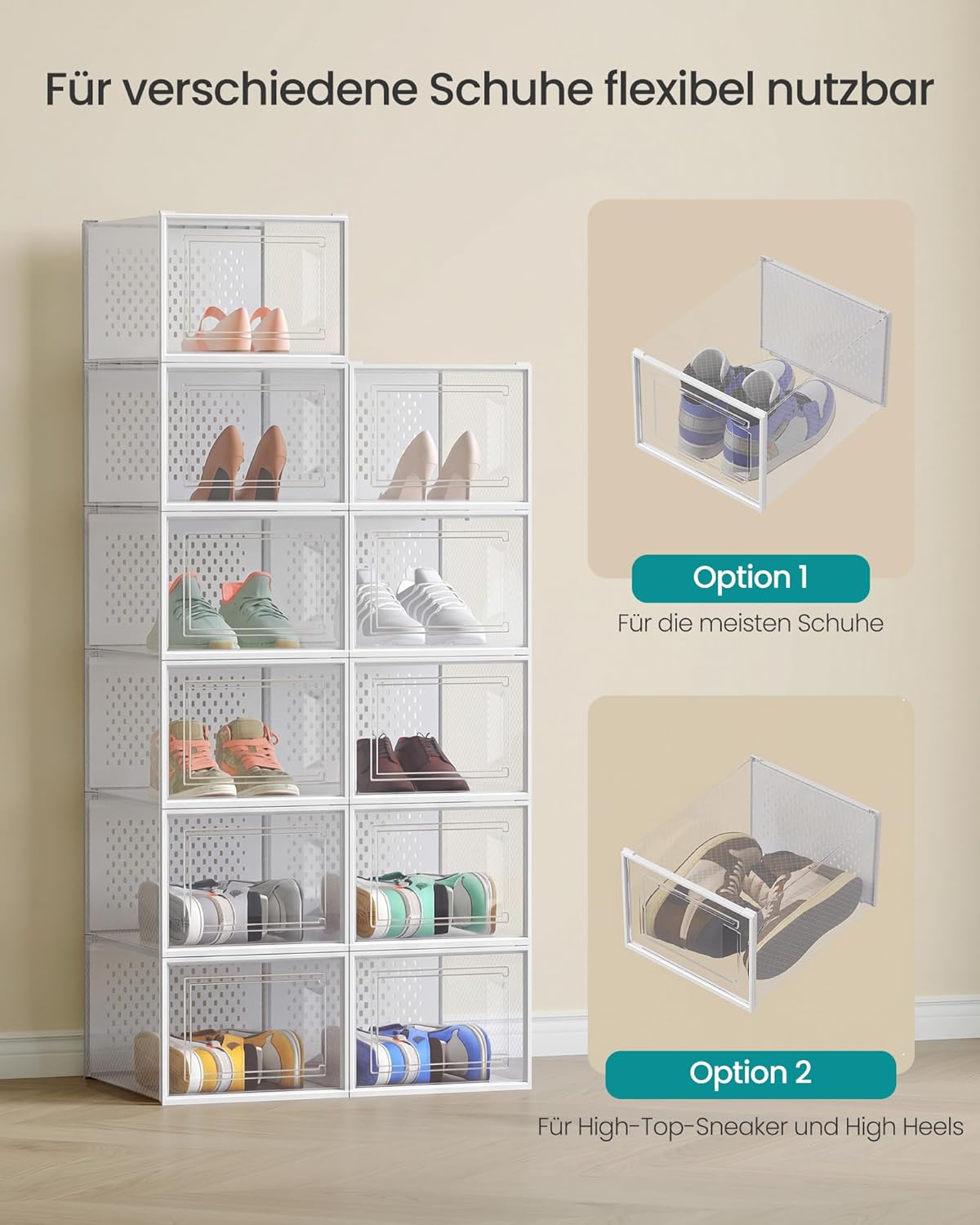 8er-Set Schuh-Organizer, 8er Set für Schuhe bis Grösse 46 Transparent + Weiss 8