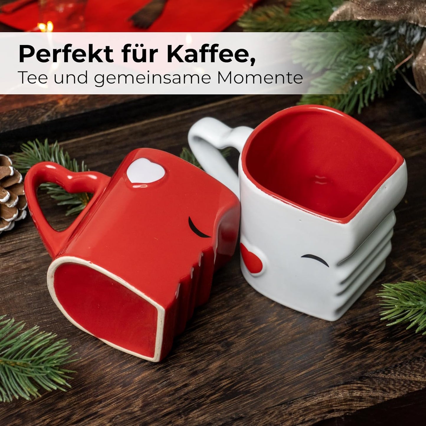 Küssende Tassen Set für Hochzeiten & Geschenke, Rot