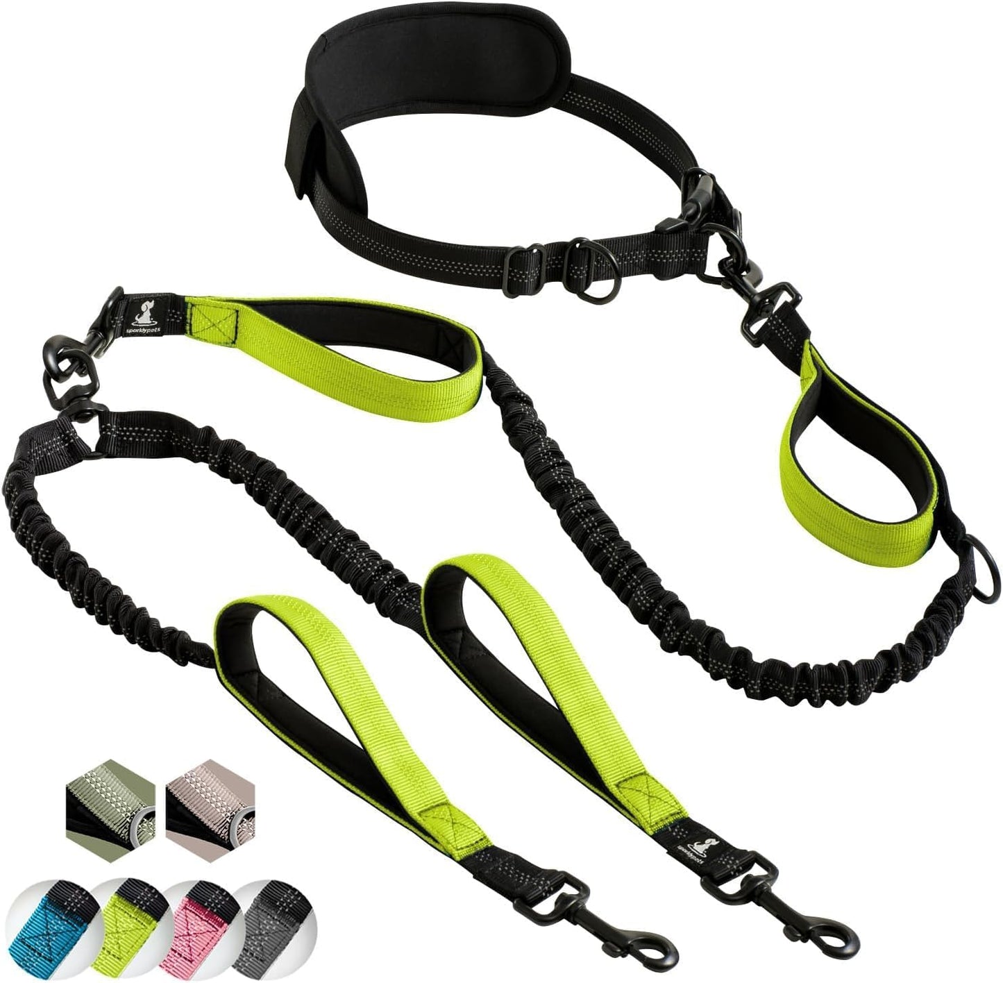 Joggingleine mit Bauchgurt, Grün / Für zwei Hunde