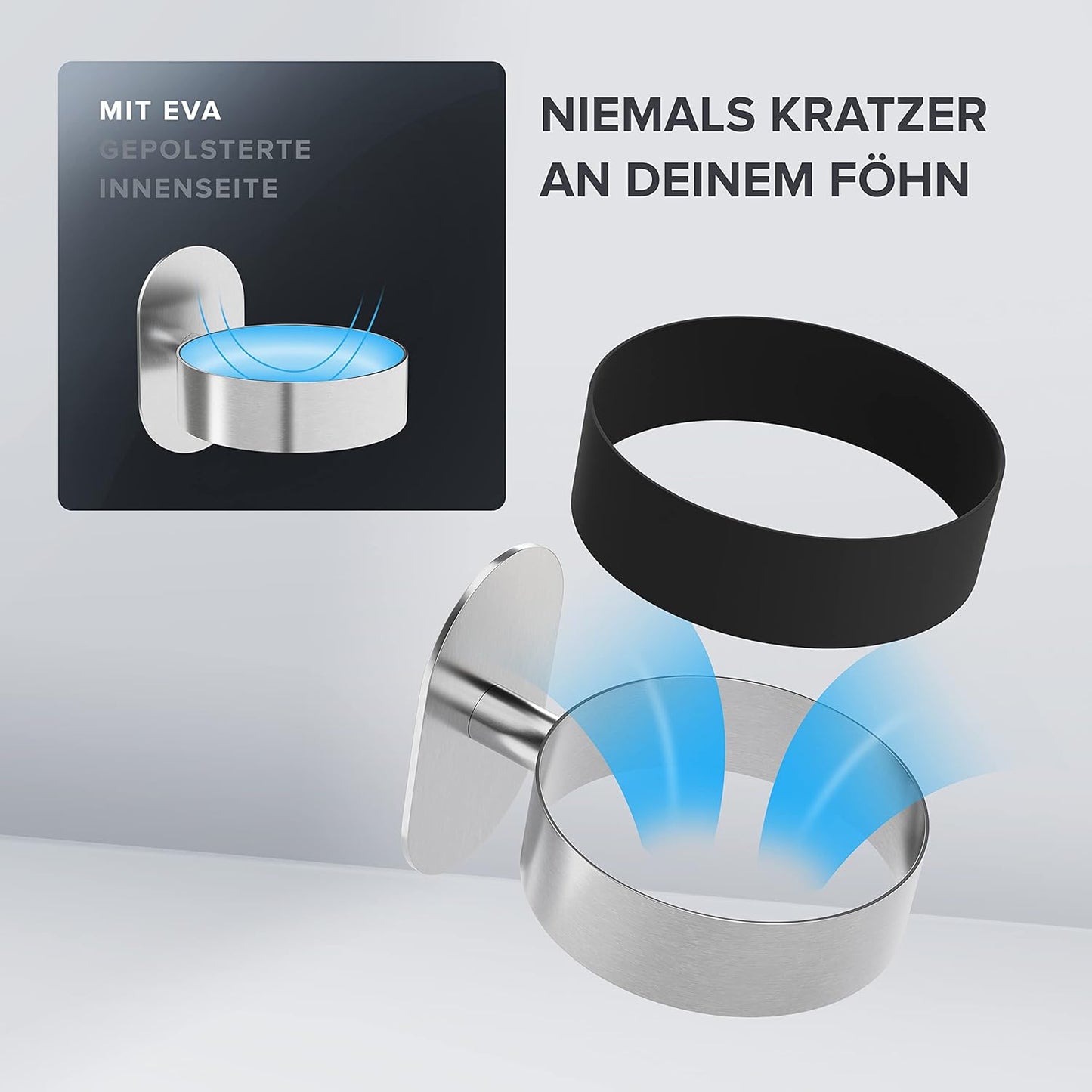 Haartrocknerhalter zur Wandmontage ohne Bohren, Silber Zum Kleben