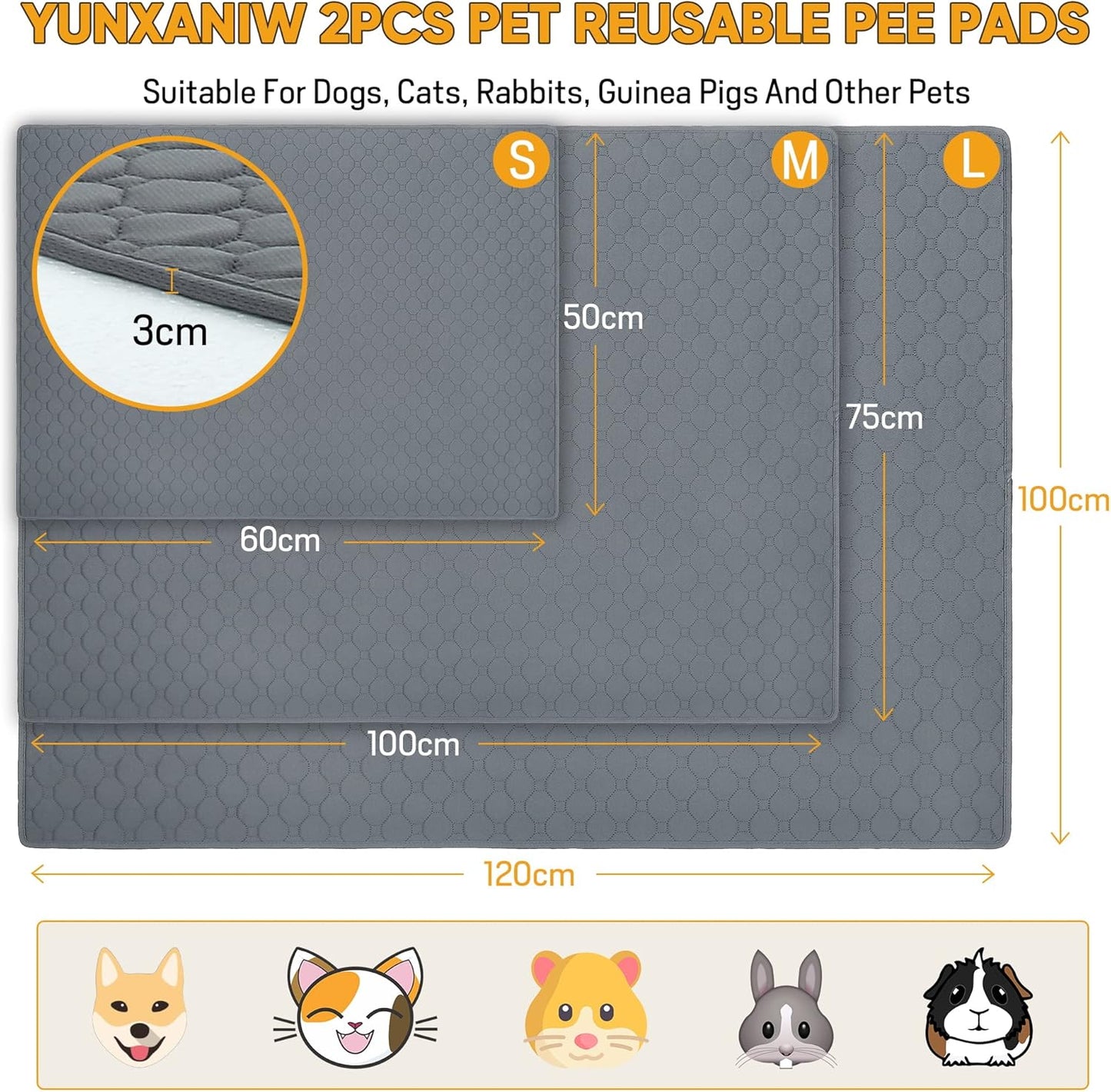 2er-Pack Wiederverwendbare Urinierunterlagen für Hunde, 120cm*90CM