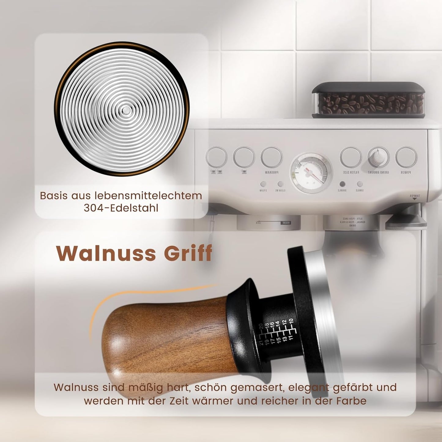 Druckregulierender Espresso-Tamper, Holz 58mm