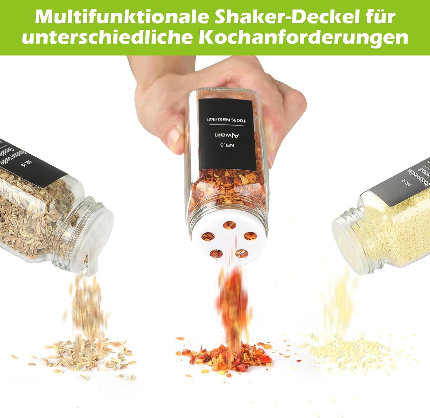 Gewürzgläser-Set mit Streueinsatz und Etiketten
