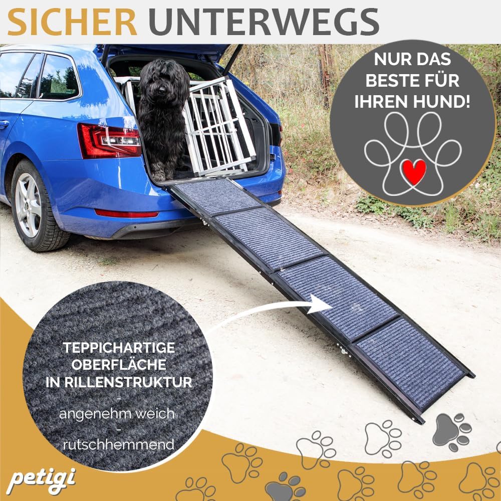 Hunderampe mit rutschfestem Teppich, Modell 03 - 180 cm