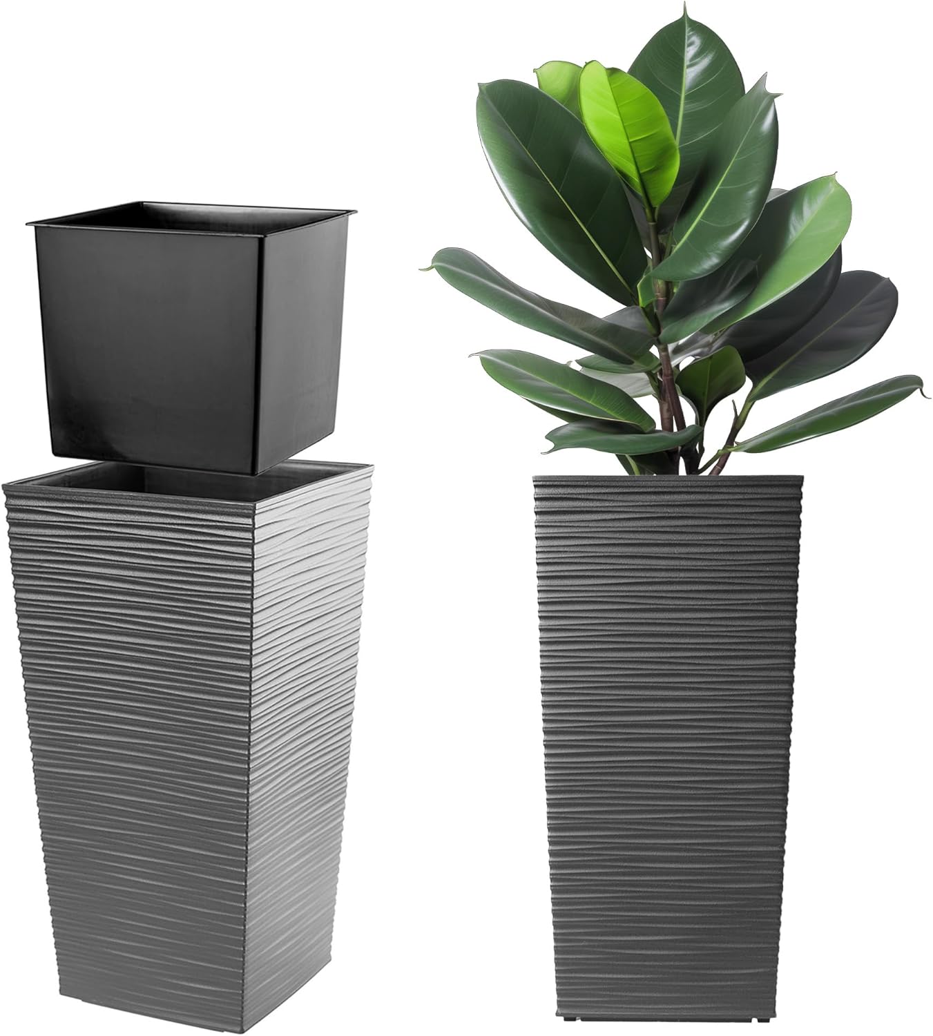 Pflanzkübel mit Innentopf für Garten & Balkon, 68cm Höhe|Grafit