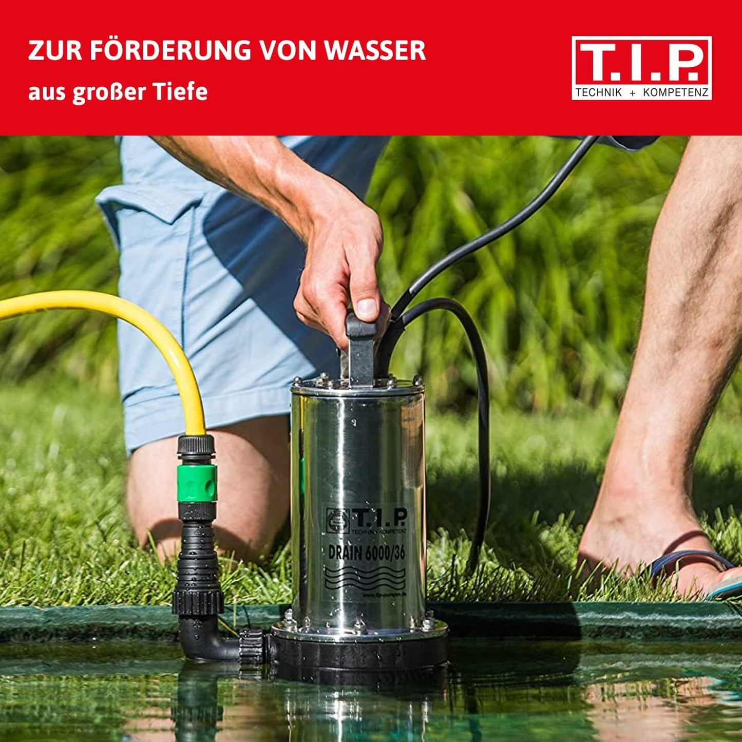 30136 Tauchdruckpumpe Drain 6000/36, Fördermenge 6.000 l/h Förderhöhe/Druck: 34 m / 3,4 bar Pumpe ohne Schlauch