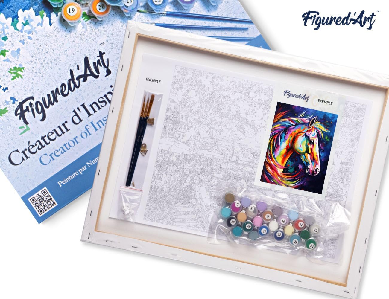 Malen Nach Zahlen Set Pferd, Pferd Farbenfroh Abstrakt 40x50cm Mit Rahmen (bereits gespannt)