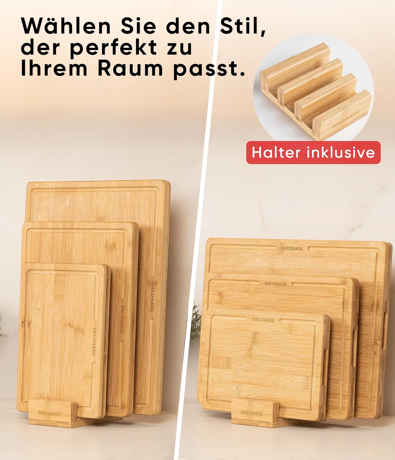 Holzschneidebrett-Set, 3er Set, Bambusholz